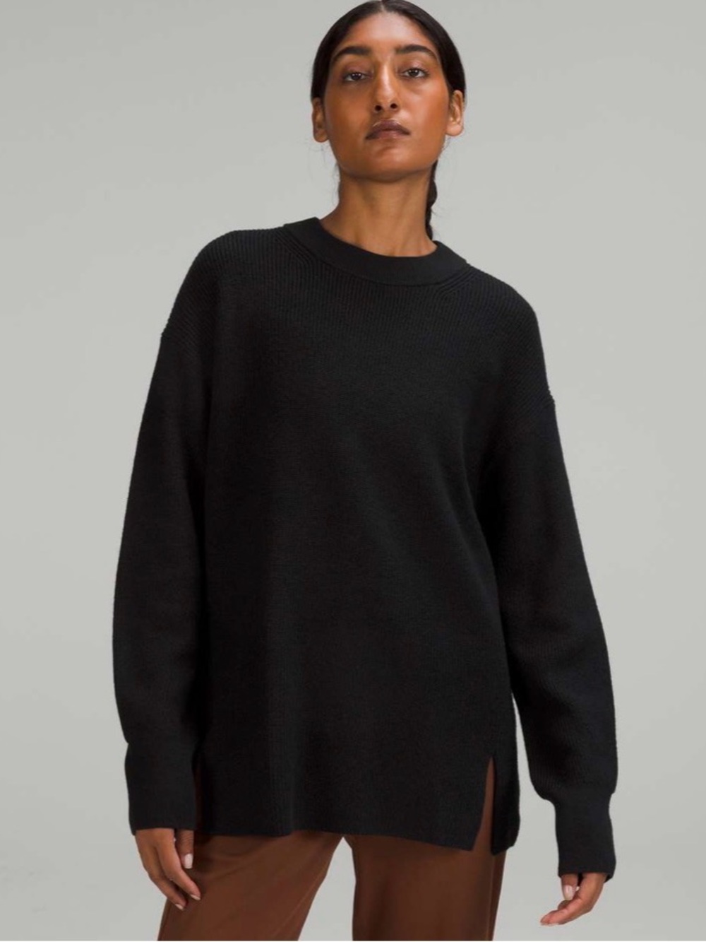 Lululemon Merino Wool-Blend Ribbed Crewneck Sweater Black 8